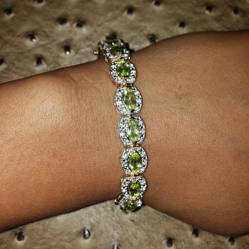 Silver Peridot, White Topaz, Yellow Gold Bracelet